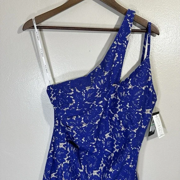 GUESS Women's Size 8 Blue Bonded Lace Cutout One Shoulder Dress NEW - Picture 4 of 14